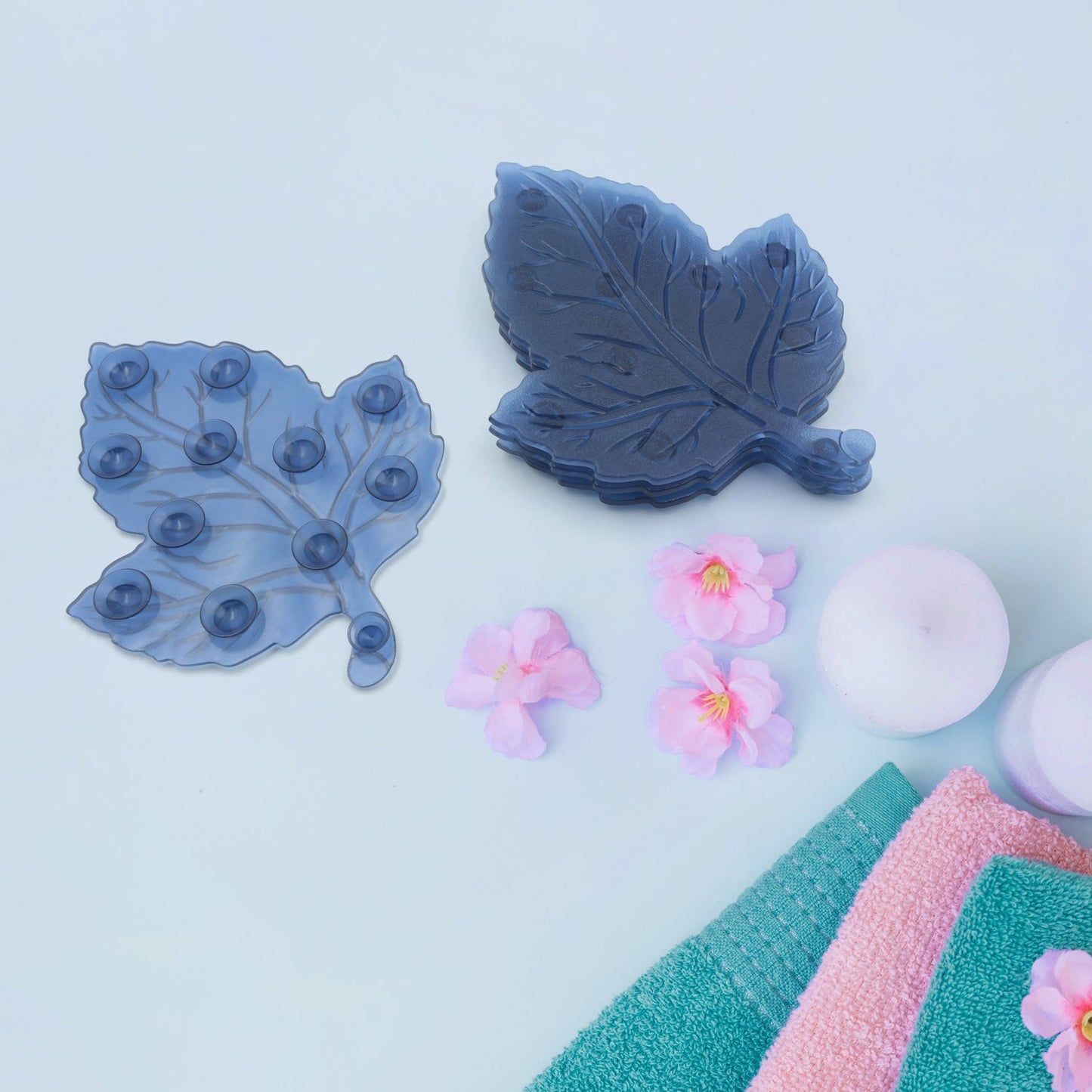 Mini Pvc Anti-Slip Bat Mat Non Slip Baby Bath Mats, Mini Child Safety Anti Slip Shower Mats Leaf Shaped for Kids (4 pc Set)