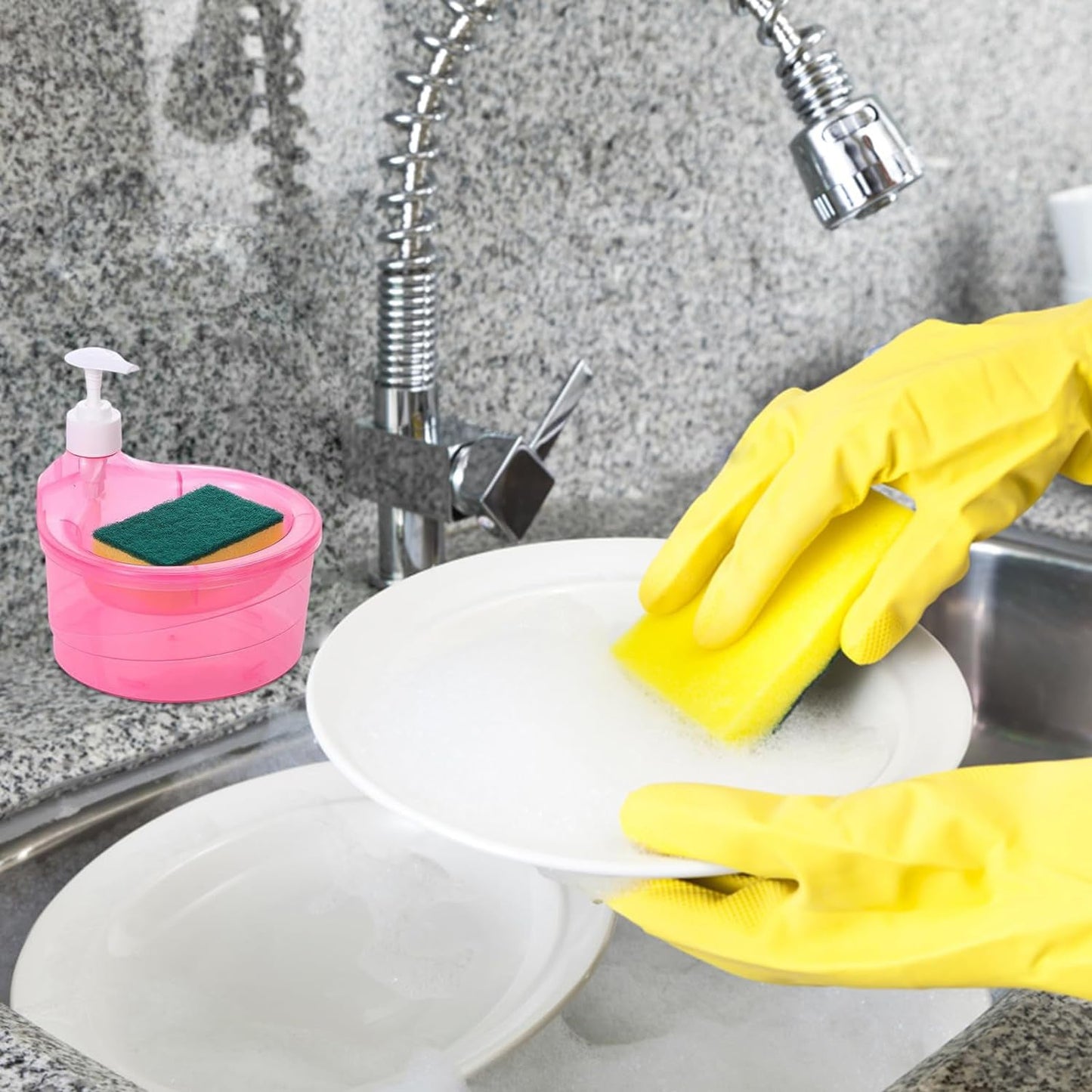 Double Layer Liquid soap Dispenser with Pump and Sponge