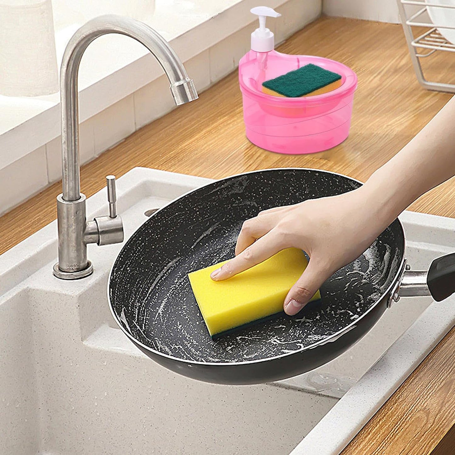 Double Layer Liquid soap Dispenser with Pump and Sponge