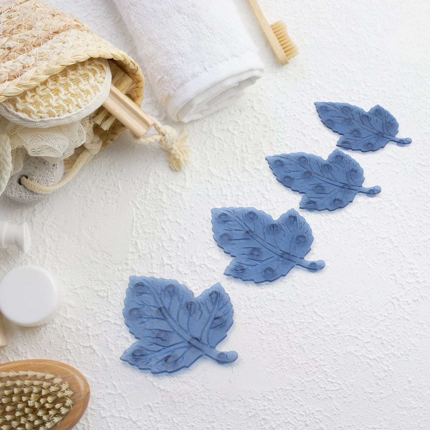 Mini Pvc Anti-Slip Bat Mat Non Slip Baby Bath Mats, Mini Child Safety Anti Slip Shower Mats Leaf Shaped for Kids (4 pc Set)