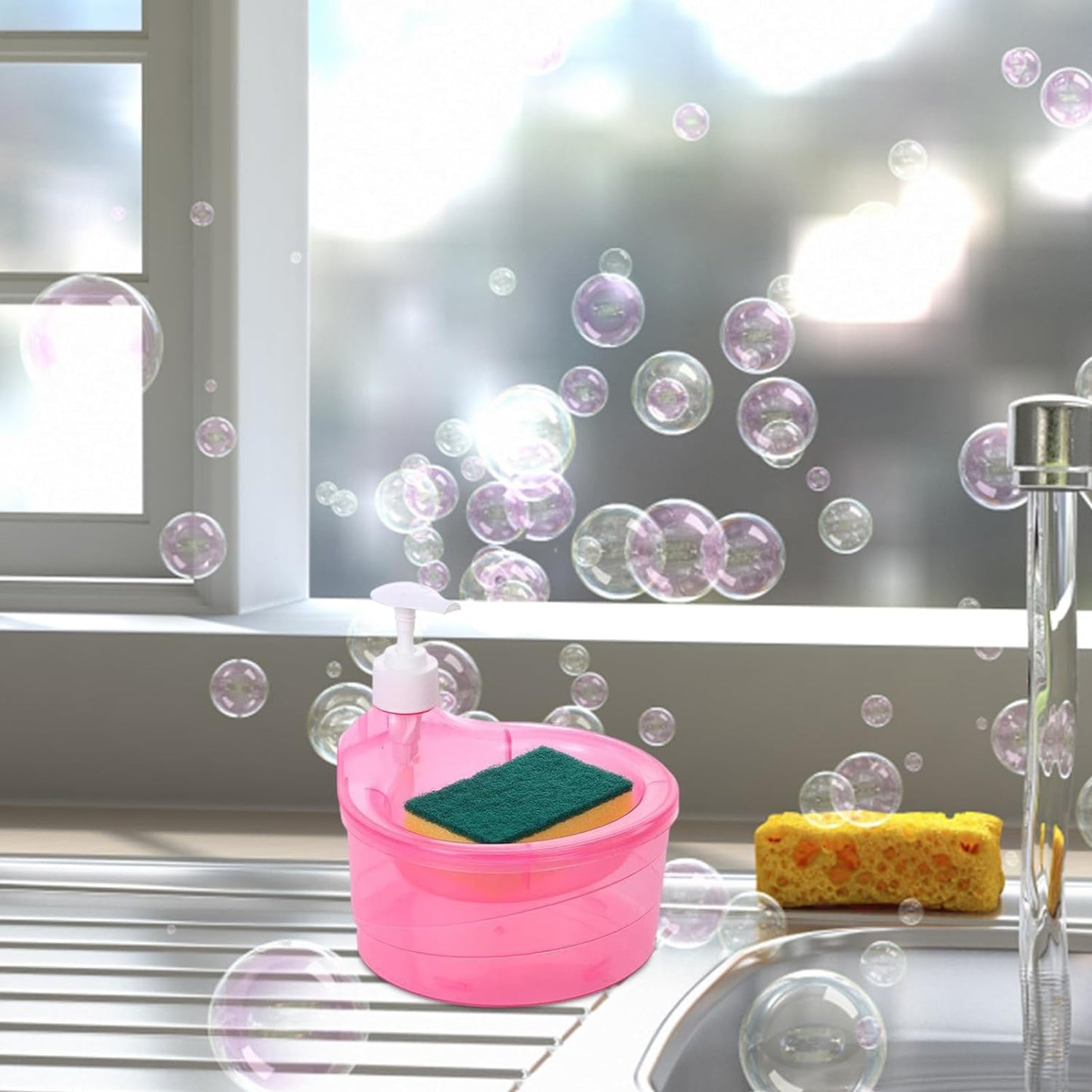 Double Layer Liquid soap Dispenser with Pump and Sponge