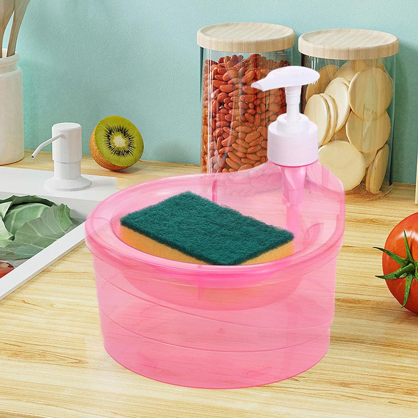Double Layer Liquid soap Dispenser with Pump and Sponge