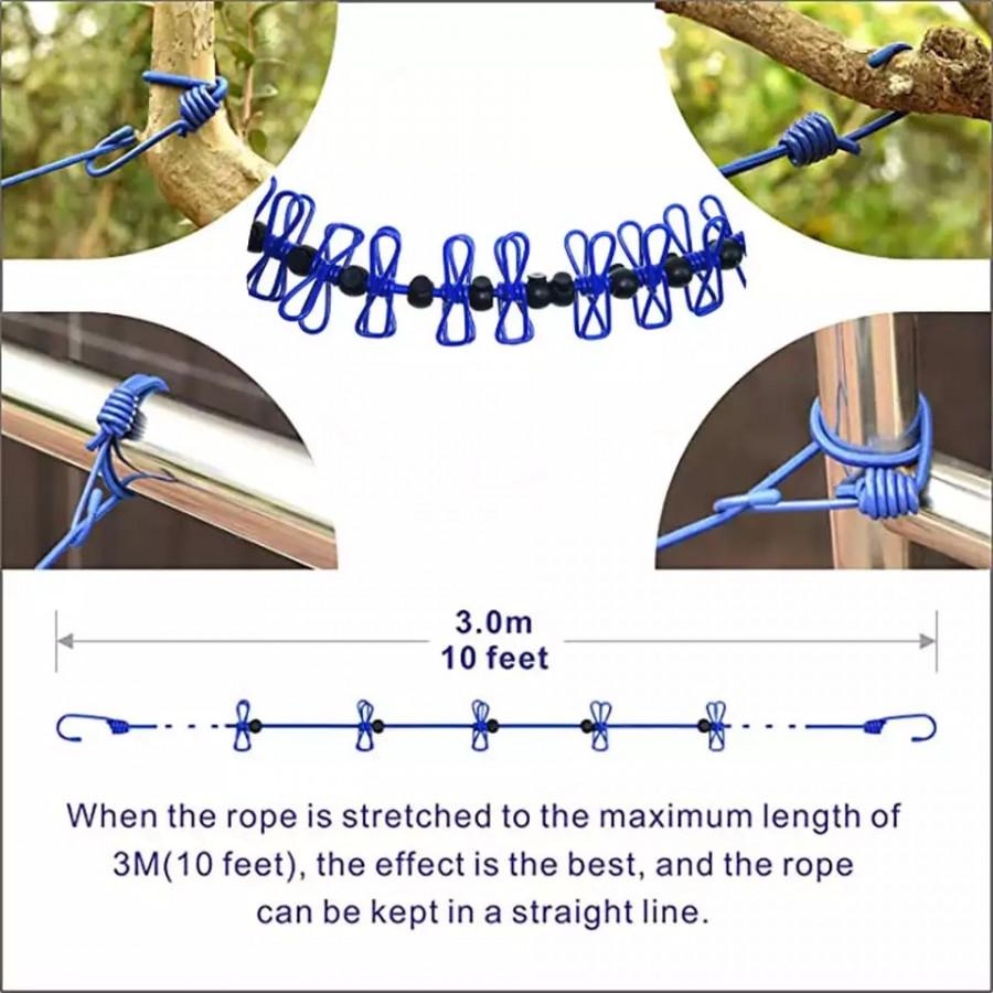 Cloths hanging/drying wireline with 12 pcs attached clips