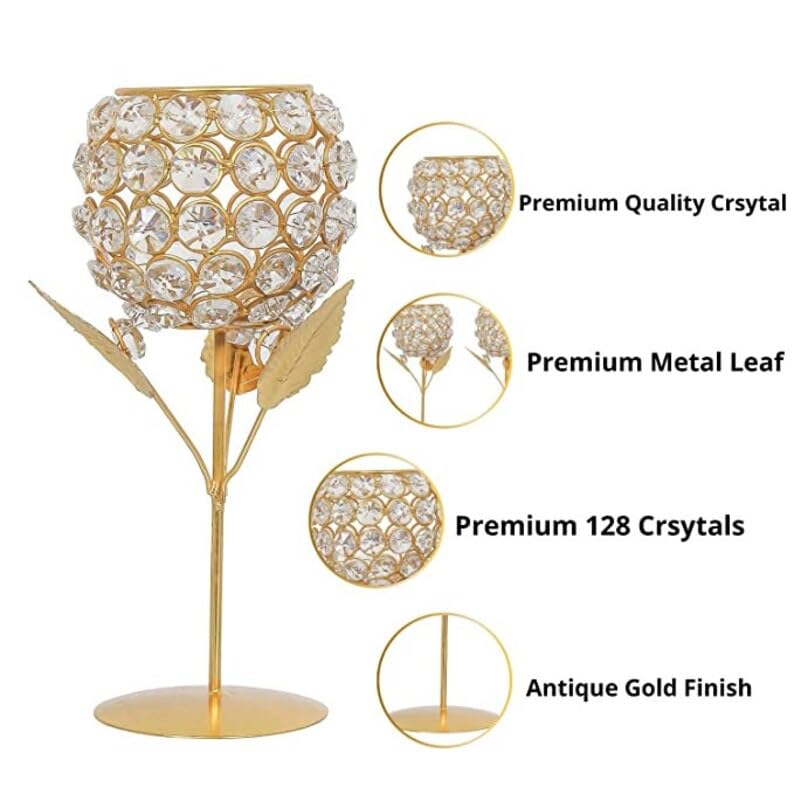 Leaf Design Crystal Glass Tea Light Holders – Set of 2
