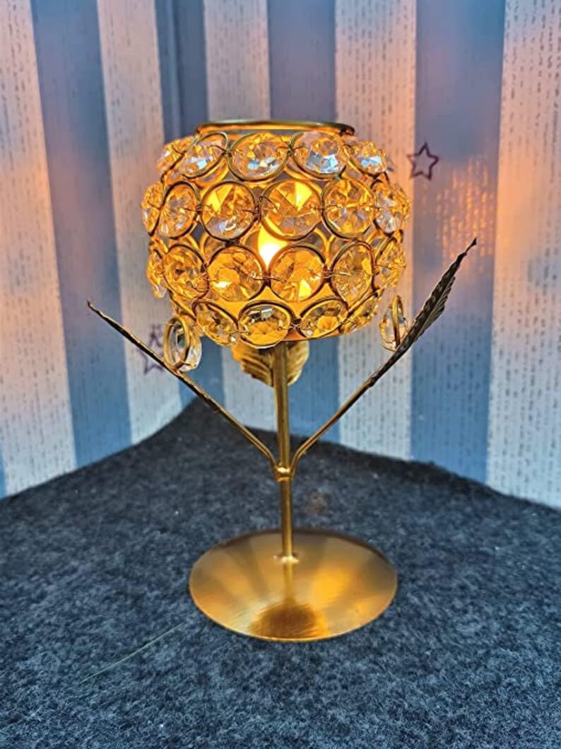 Leaf Design Crystal Glass Tea Light Holders – Set of 2