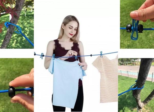 Cloths hanging/drying wireline with 12 pcs attached clips
