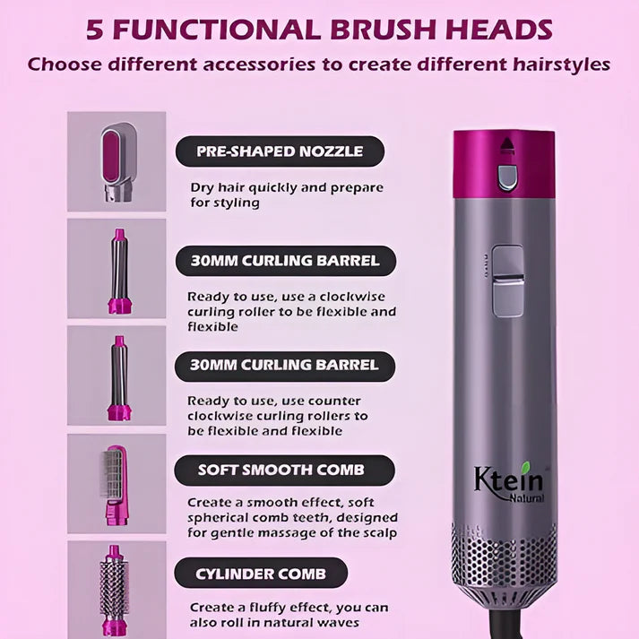 Muti-Functional 5 IN 1 Hair Styling Tool Detachable Hot Air Brush Hair Dryer with Comb