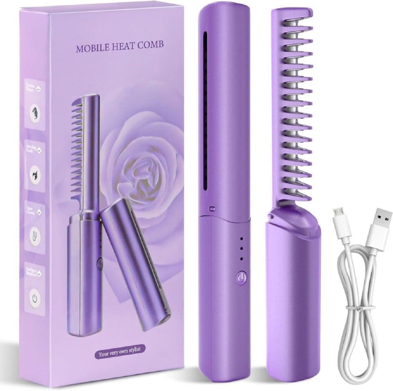 Portable Cordless Rechargeable Mini Adjustable Hair Straightener Hot Comb