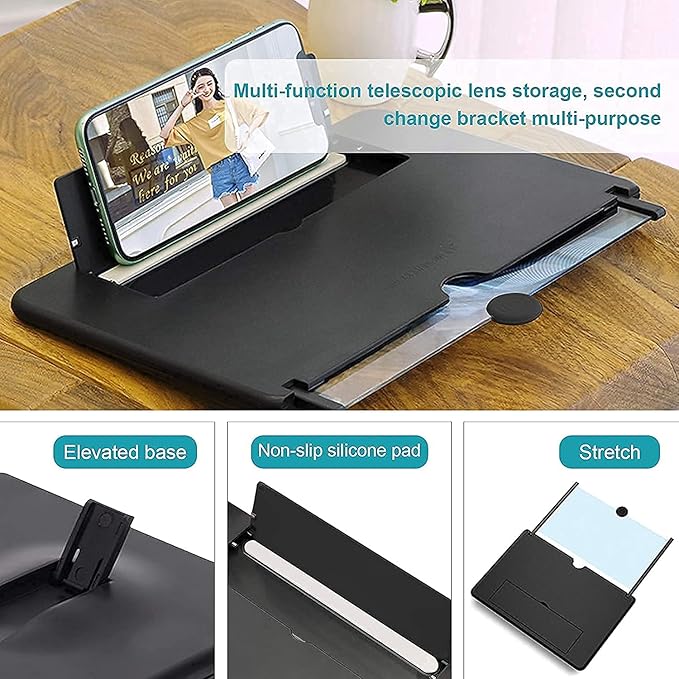 Portable 12X View F3 Screen Expander & 3D Magnifier for Mobiles and Watching Movies