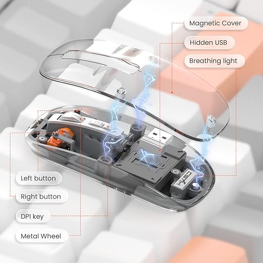 Wireless Bluetooth Lightweight, Rechargeable, Transparent Mouse