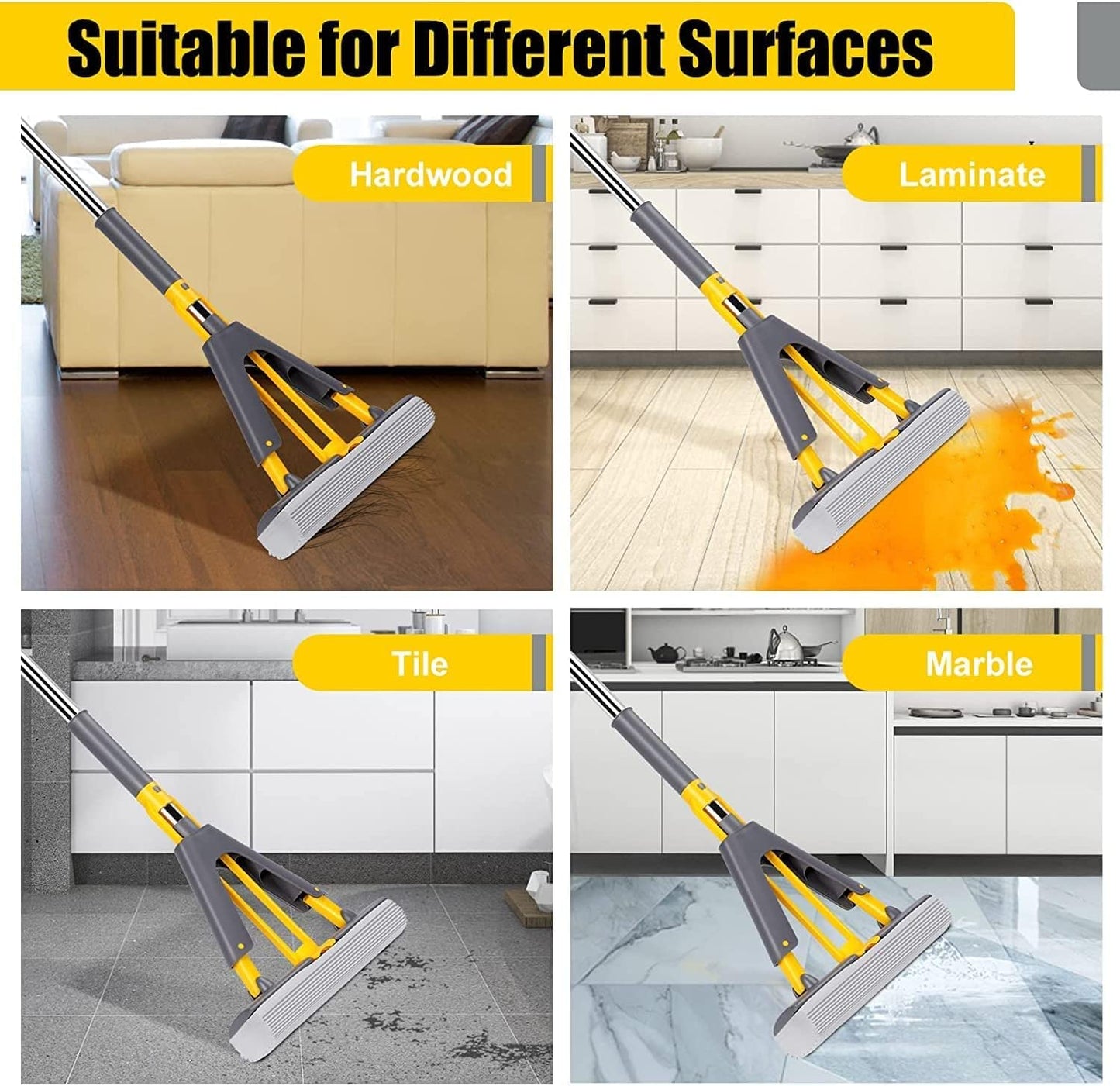Floor Cleaning Foldable Squeeze Sponge Mop