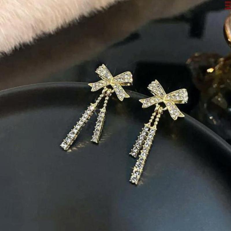 Bow Earrings Luxury Crystal Pendant