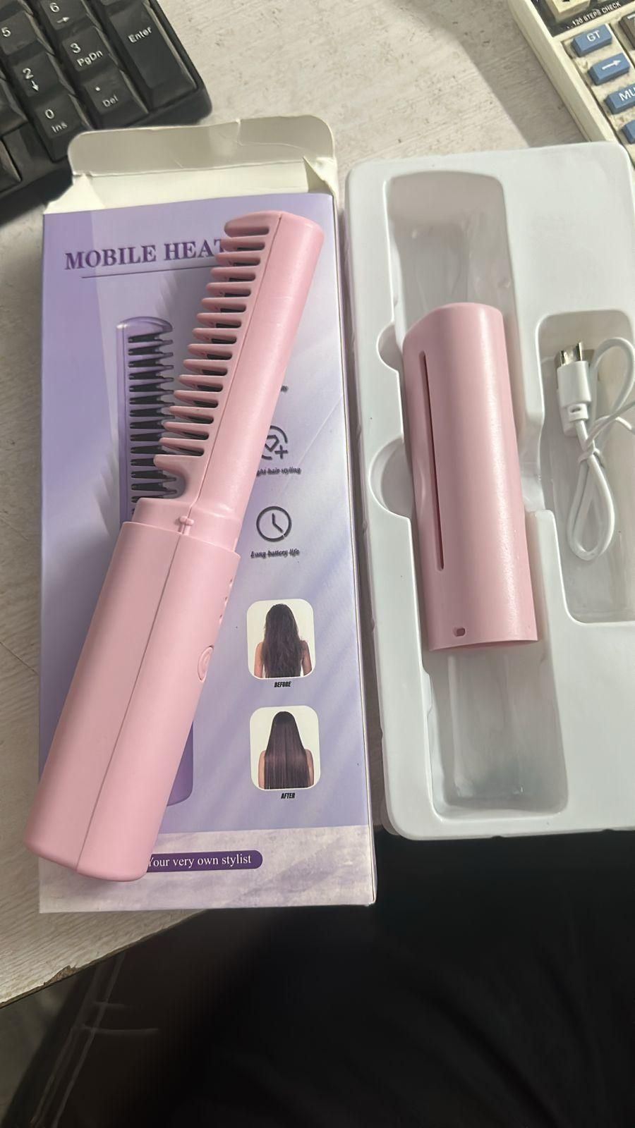 Portable Cordless Rechargeable Mini Adjustable Hair Straightener Hot Comb