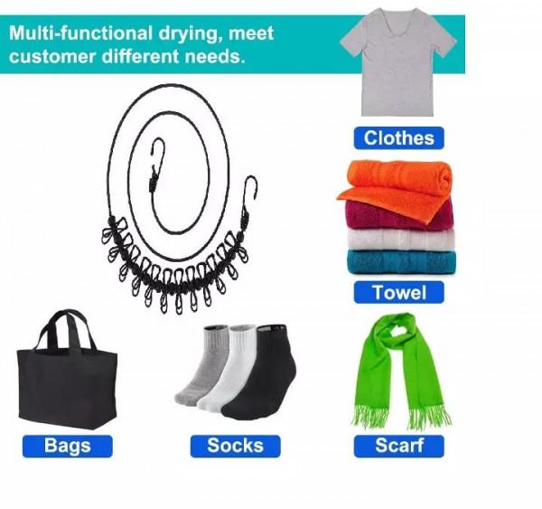 Cloths hanging/drying wireline with 12 pcs attached clips