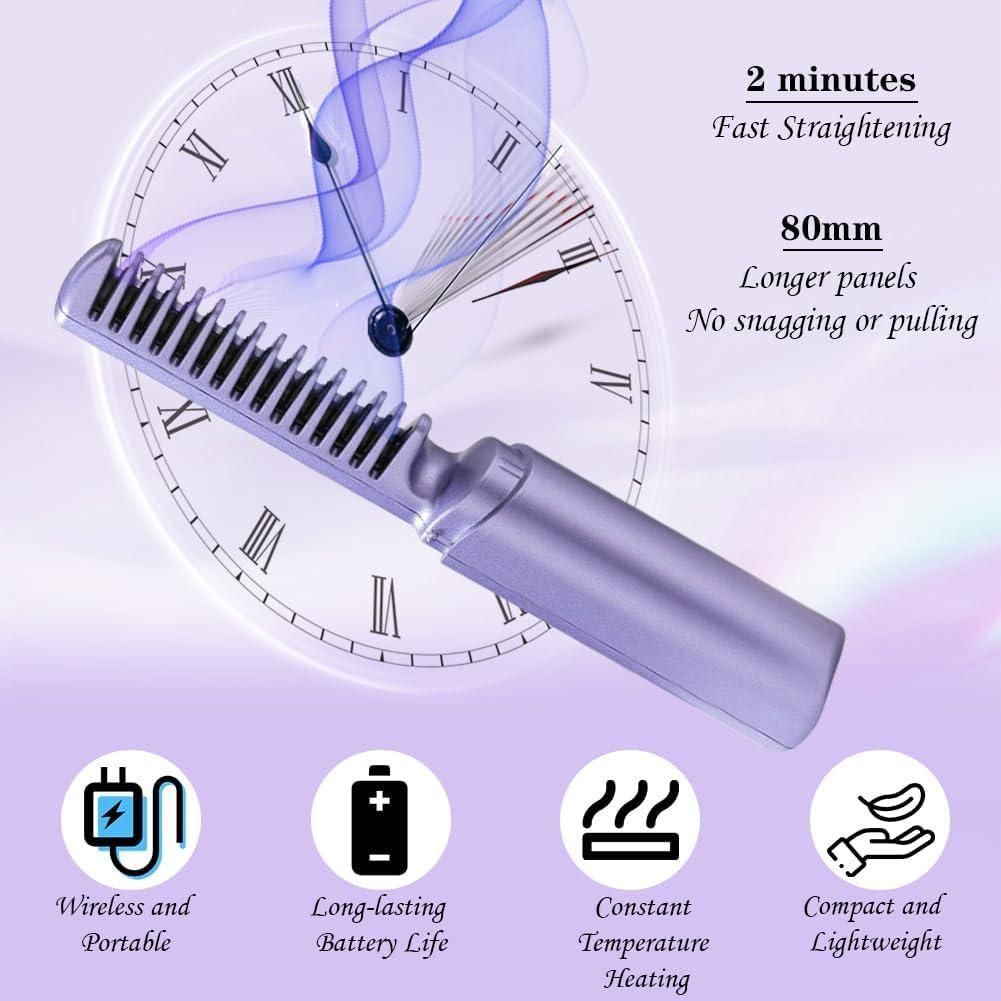 Portable Cordless Rechargeable Mini Adjustable Hair Straightener Hot Comb