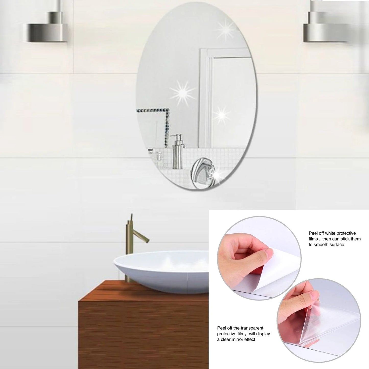 Premium 3D Mirror Sticker Oval Shape (Pack of 2)