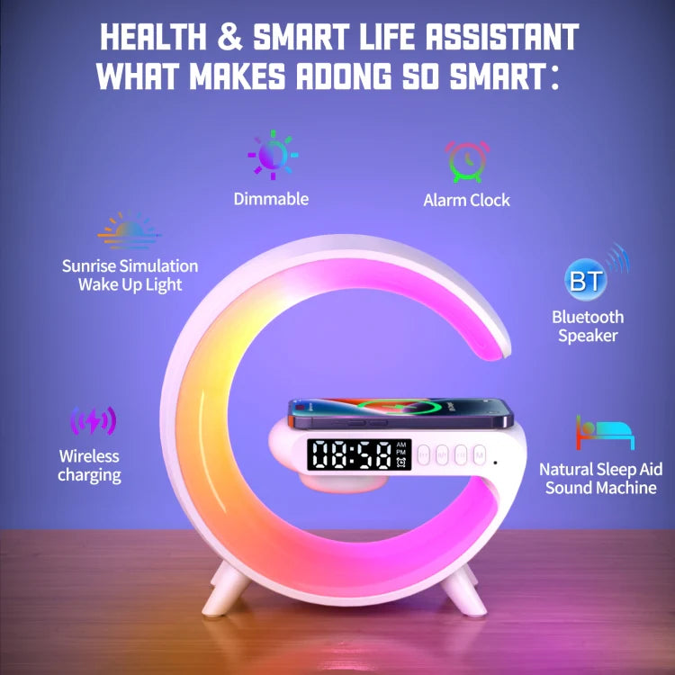 G Shape Smart Bluetooth Speaker Support Wireless Charger & Alarm Clock & Wake-up Light