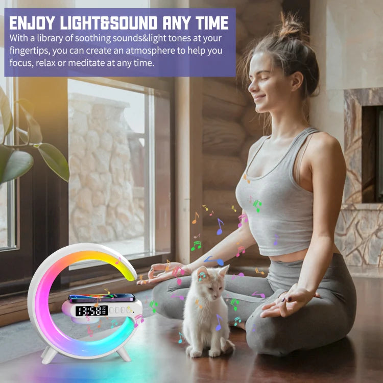 G Shape Smart Bluetooth Speaker Support Wireless Charger & Alarm Clock & Wake-up Light