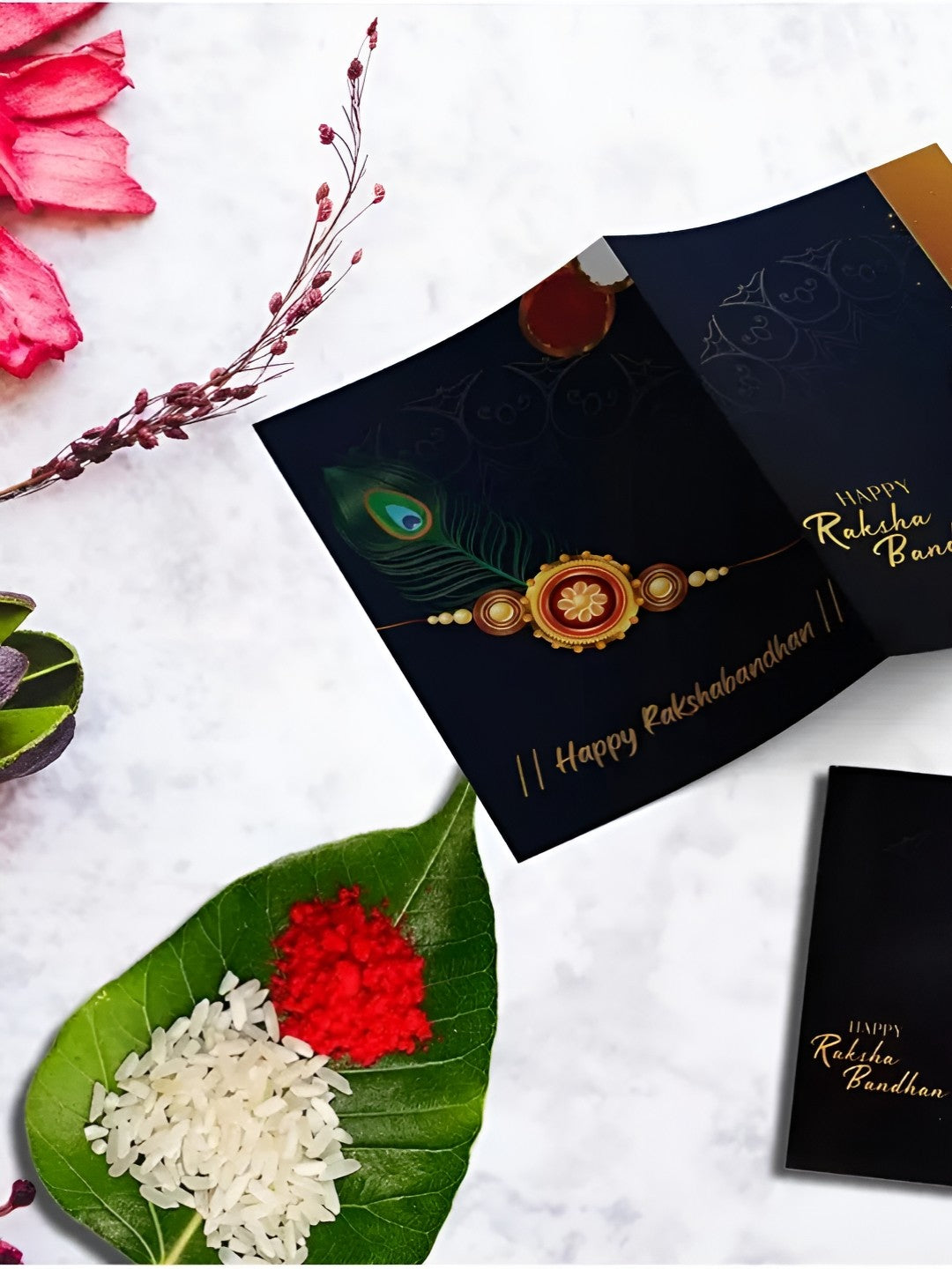 Premium Rakhi Set with Silver Plated Coin, Roli Chawal & Greeting Card (Pack of 5)