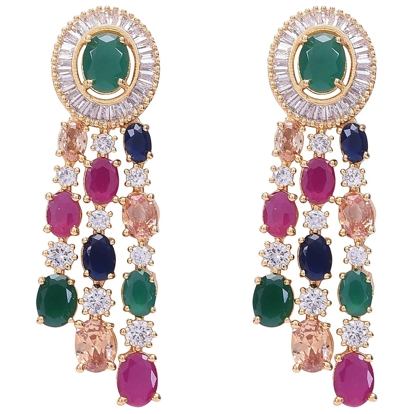 American Diamond Multicolor Fashion Jewelry Set Multi-Layer Necklace with Matching Earrings 💎