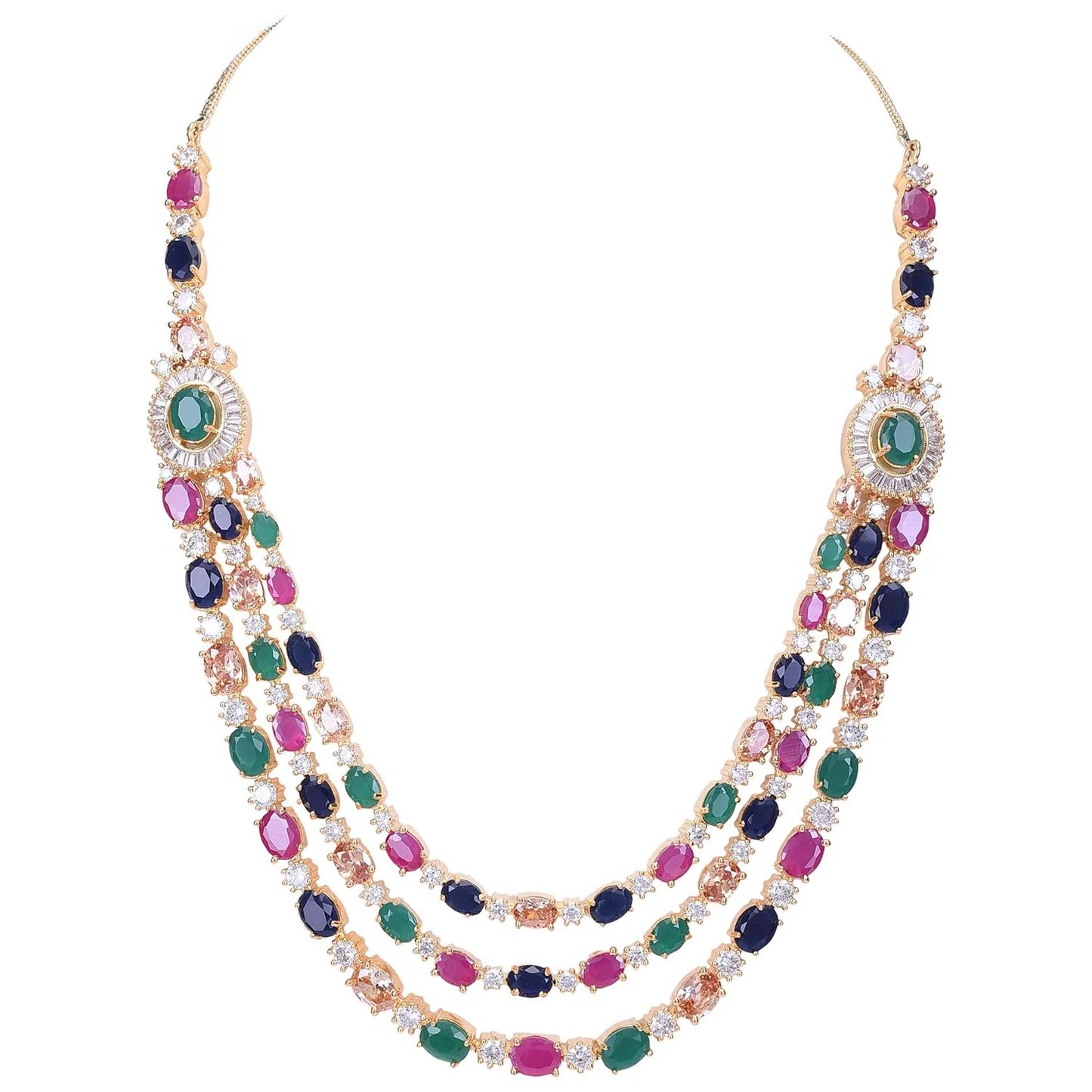 American Diamond Multicolor Fashion Jewelry Set Multi-Layer Necklace with Matching Earrings 💎
