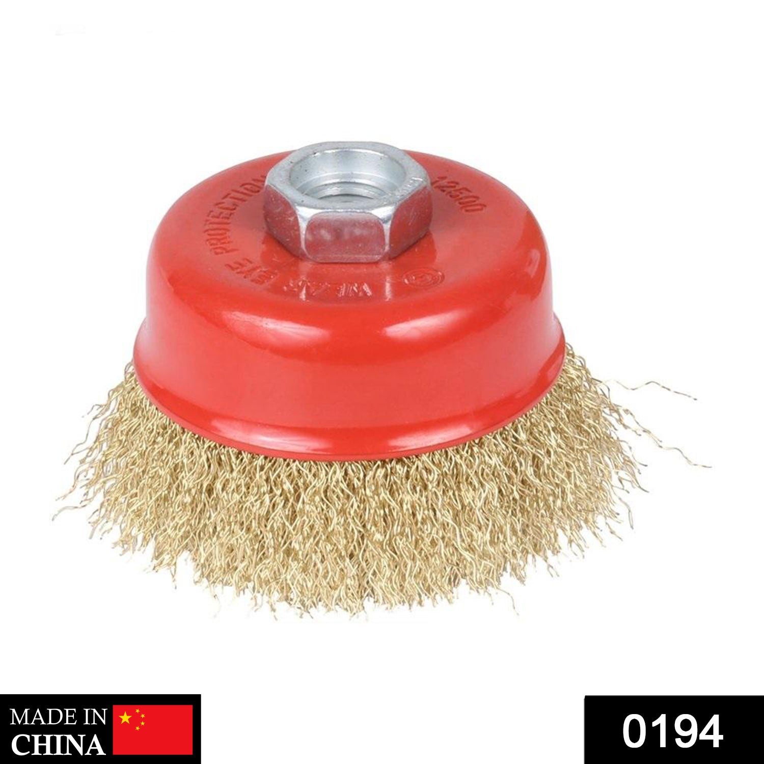 Wire wheel brush in gold color for tough tasks.