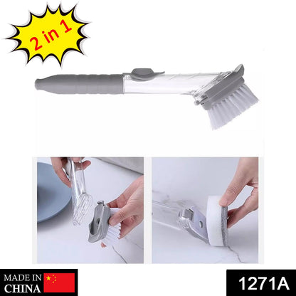 Long handle dishwashing brush with ergonomic grip for easy use.