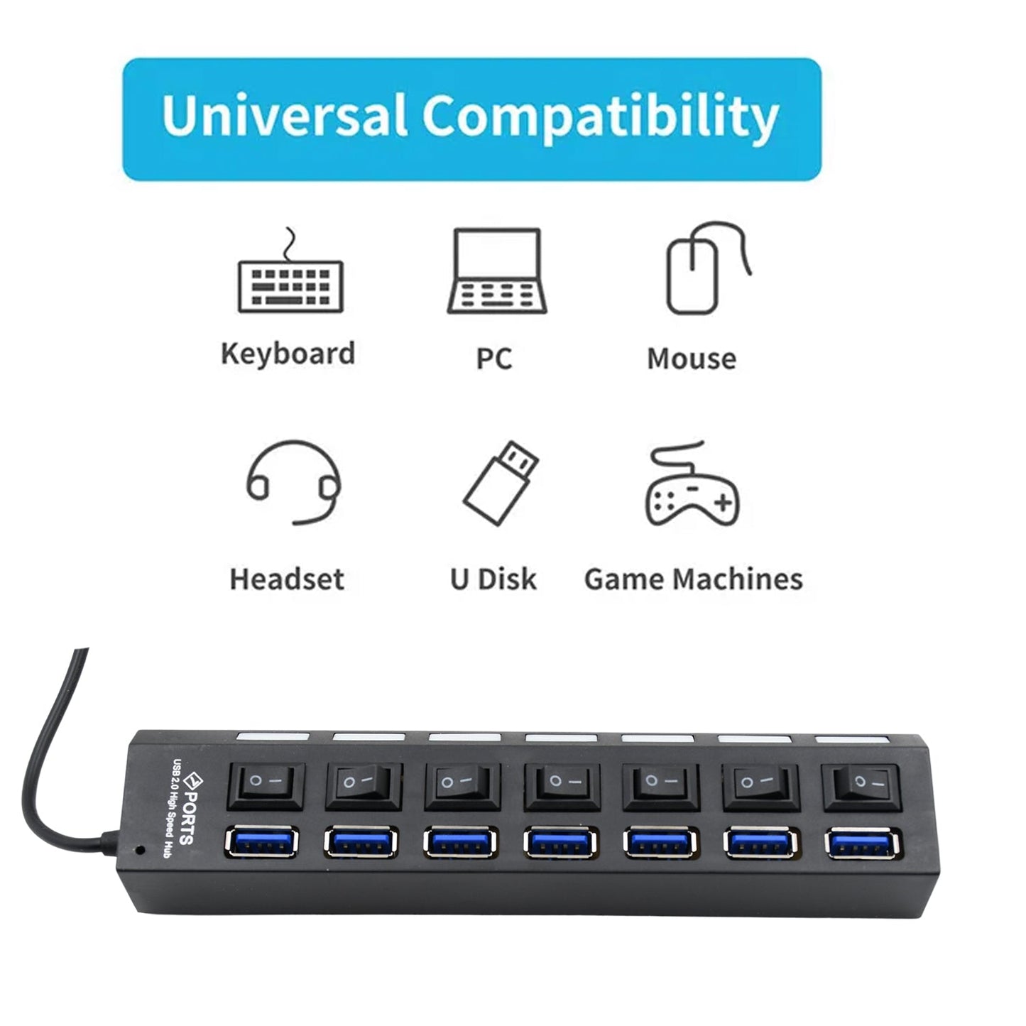 Multi-port USB hub with LED lights for each port