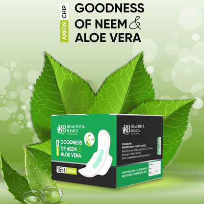 Sanitary Pads for Women With Goodness of Neem & Aloe Vera | Ultra Thin | Leakage Protection | PH Balance | With Antibacterial Anion Chip | (155 MM / 24 Pads)