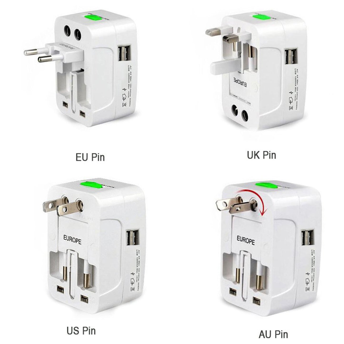 All-in-One Universal Worldwide Travelling AC Adaptor Plug (AU / UK / US / EU) with USB Port