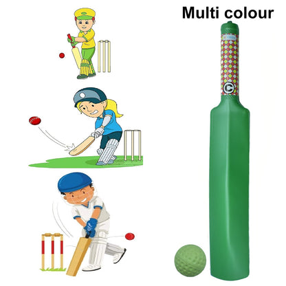 Full view of plastic cricket bat and ball set