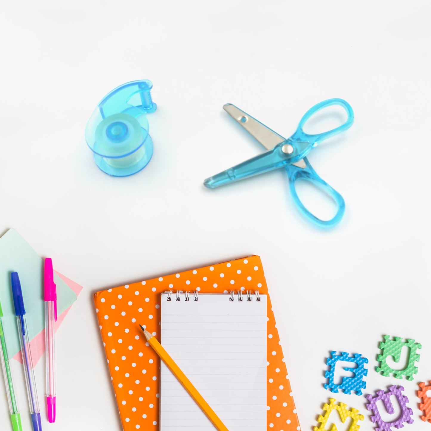 Essential mini office kit with stapler, tape, and paper clips