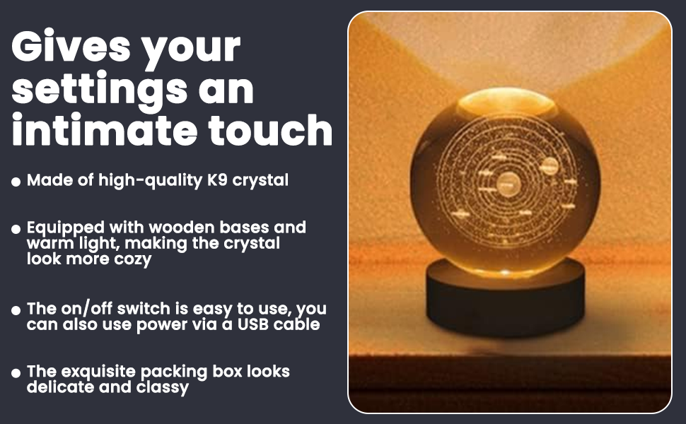 3D Galaxy Crystal Ball Night Lamp,Solar System