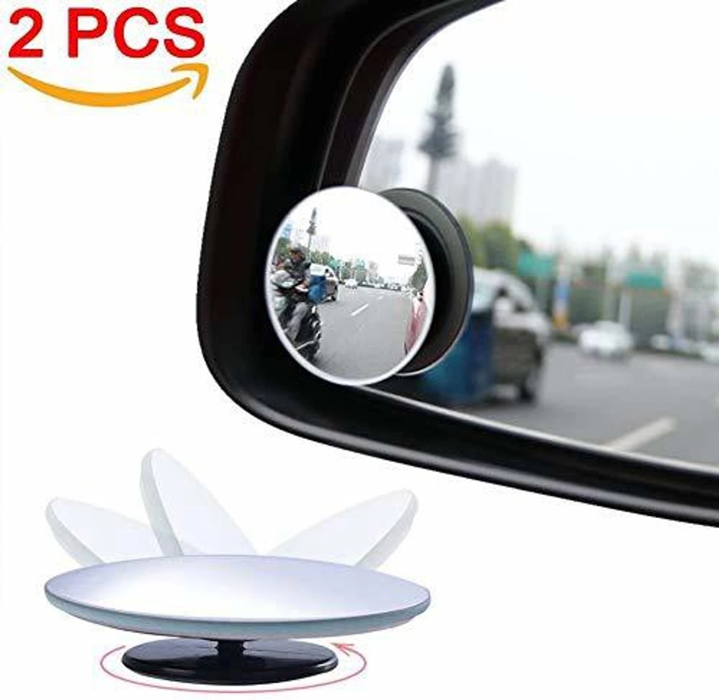 THOX™ Premium Blind Spot Round Wide-Angle Adjustable Convex Rear View Mirror (Pack of 2)