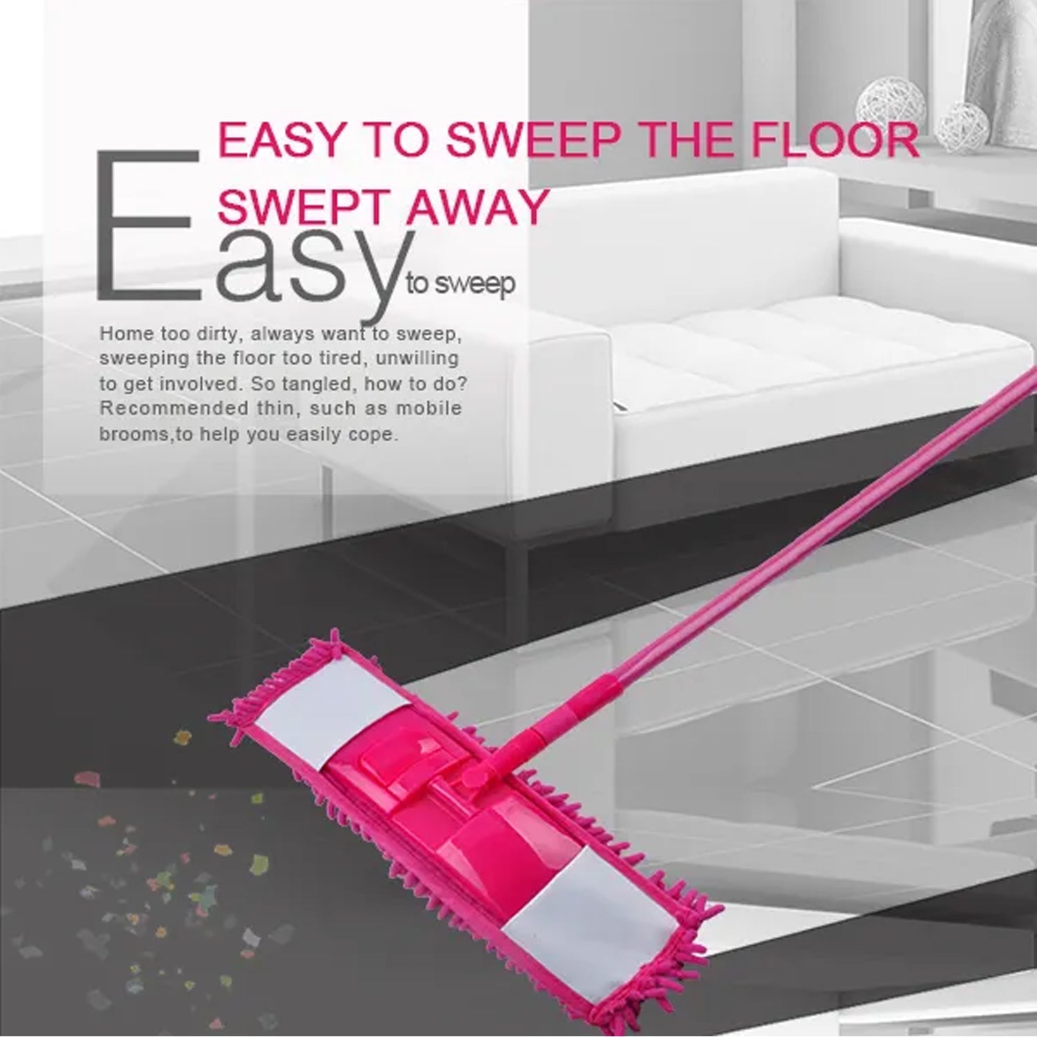 Floor cleaning mop with steel rod handle.