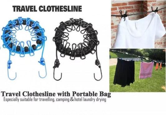Cloths hanging/drying wireline with 12 pcs attached clips