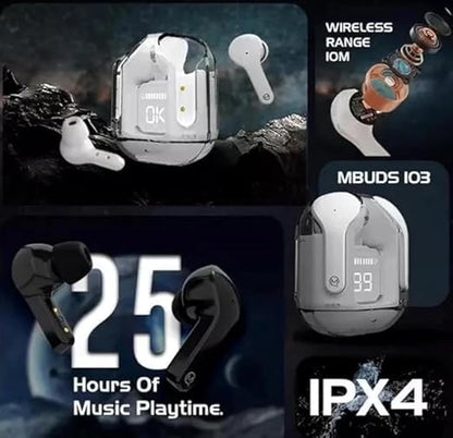 THOE Wireless Bluetooth In Ear Earbuds, Transparent Charging Case, Active Noise Cancellation