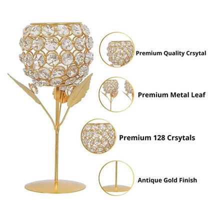 Leaf Design Crystal Glass Tea Light Holders – Set of 2