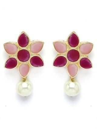 Gold Plated Pearl Beaded Royal Pink and Baby Pink Kundan Stone Choker Necklace Set