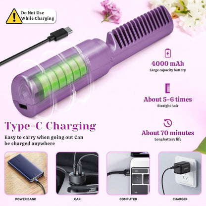 Portable Cordless Rechargeable Mini Adjustable Hair Straightener Hot Comb
