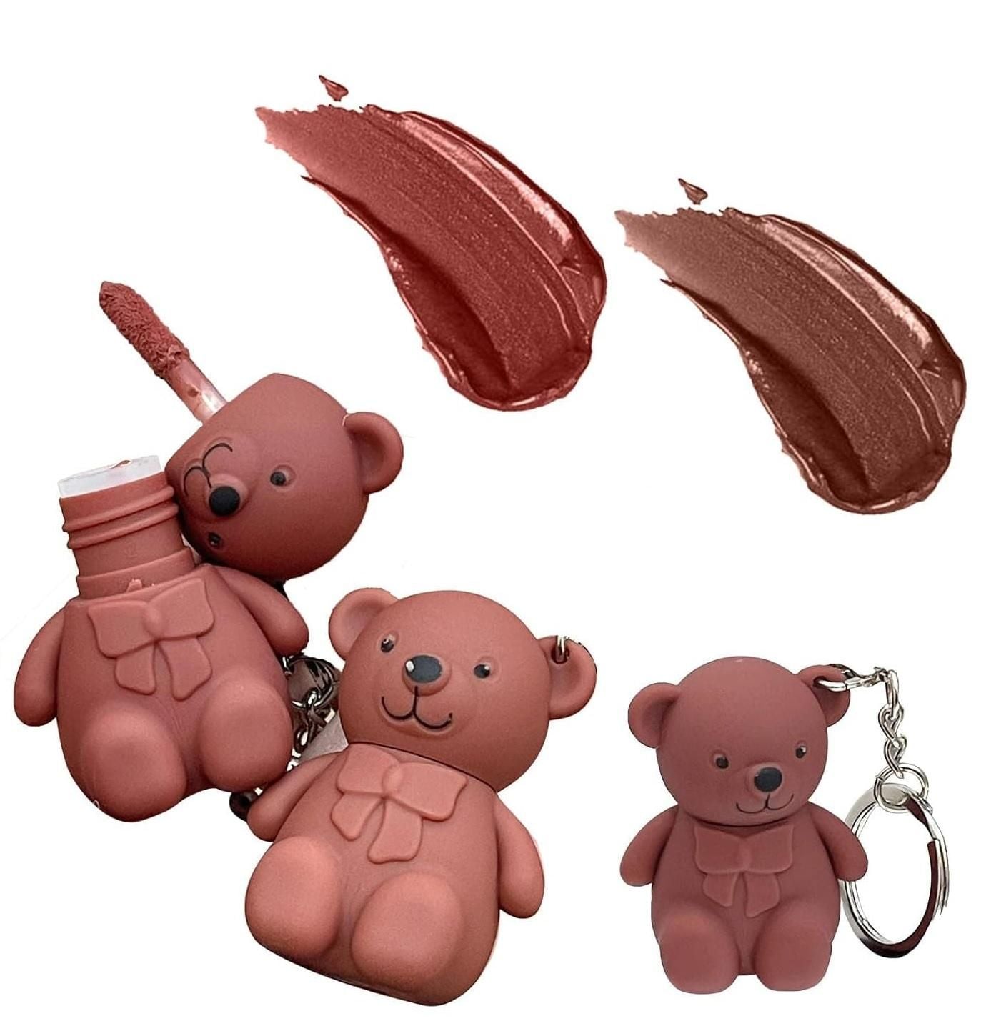 Matte Lipstick with Keychain Bear Design (Pack of 2, Assorted)