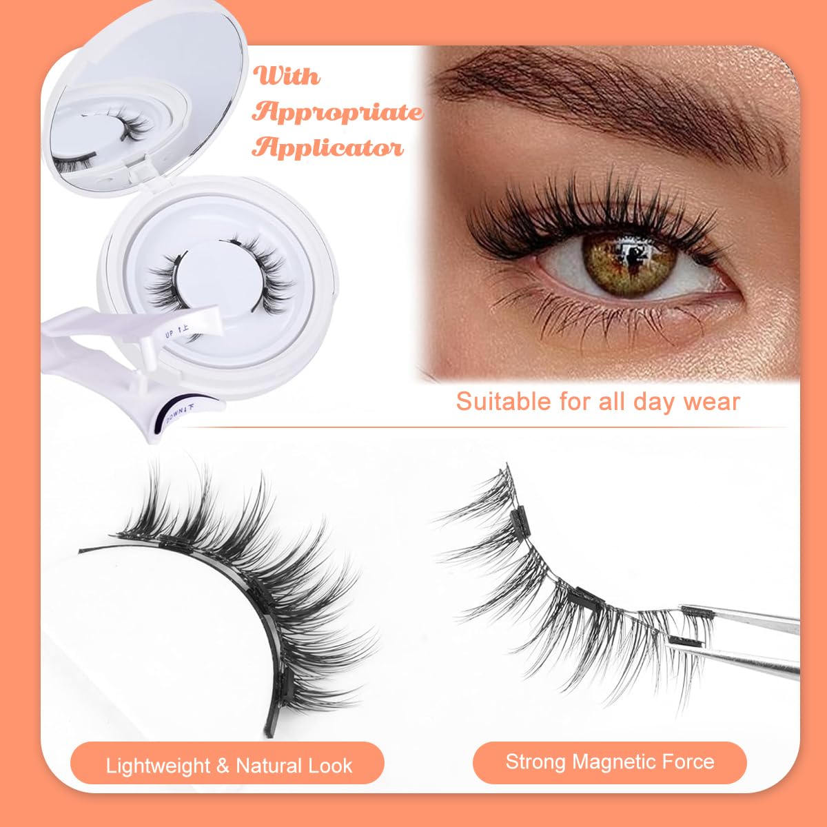 Reusable Magnetic Cat Eye Lashes with a Natural Look and Handy Applicator