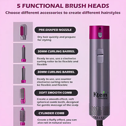 Muti-Functional 5 IN 1 Hair Styling Tool Detachable Hot Air Brush Hair Dryer with Comb
