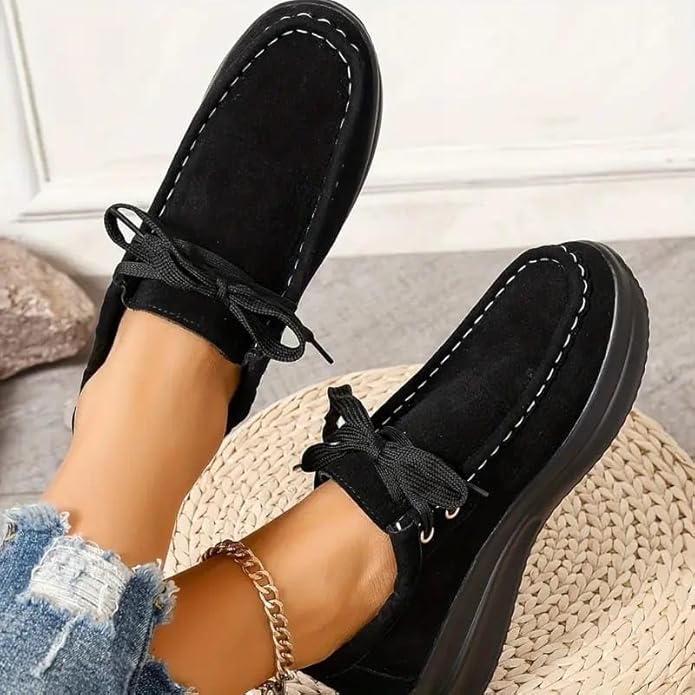 Thox Casual Platform Wedge Heel Lace Up Shoes For Women (Black)