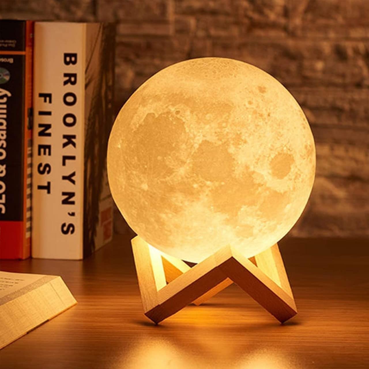 3D Moon Lamp 7 Colour Changeable Sensor Moon Night Light Lamp, Touch Control, Moonlight Lamp with Stand & USB for Bedrooms Valentine Gifts, Festival, Wedding Gifts (13 cm) Plastic, LED