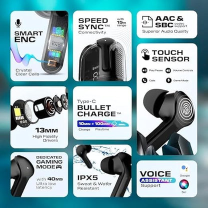 THOE Wireless Bluetooth In Ear Earbuds, Transparent Charging Case, Active Noise Cancellation