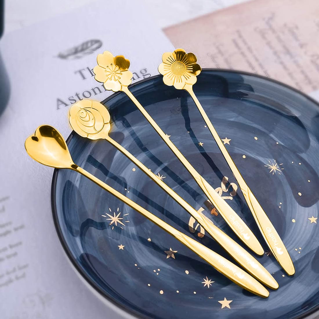 LUXEVIA™ Golden Mini Serving Spoons – Premium 4 Pc Set