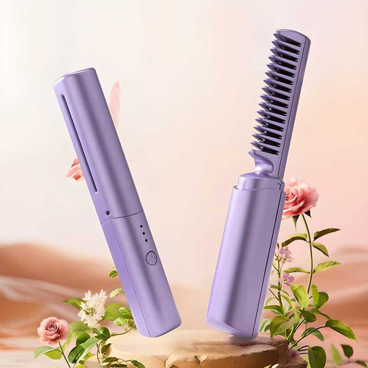 Portable Cordless Rechargeable Mini Adjustable Hair Straightener Hot Comb