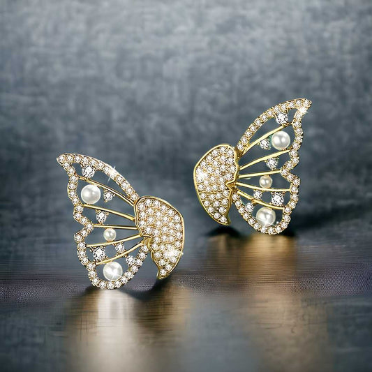 KOREAN Pearl and Cubic Zirconia Stud Earrings For Women and Girls