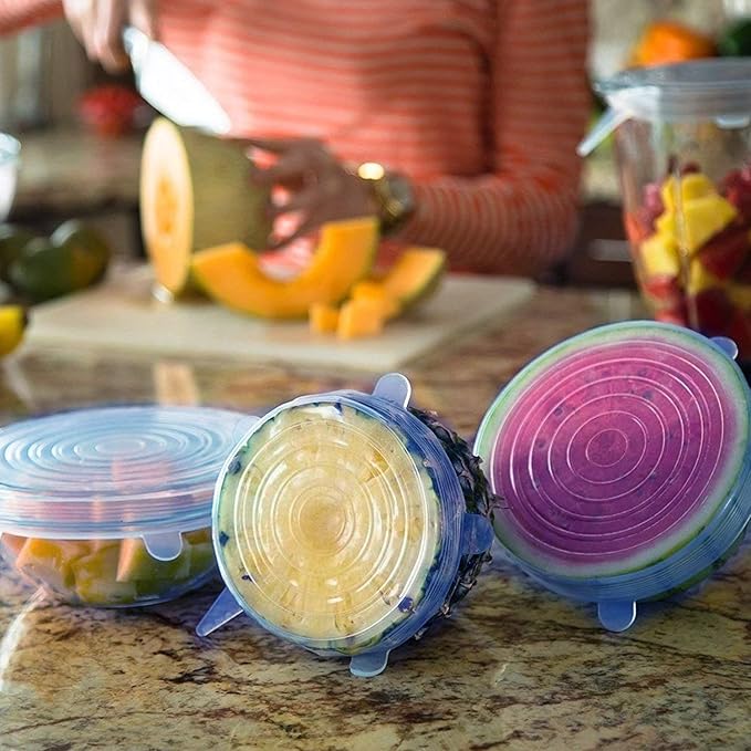 Silicone Stretch Lids – 6 Pcs Set (BPA‑Free, Freezer, Microwave & Dishwasher Safe)